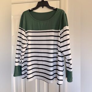 Green and White Striped Women's Top